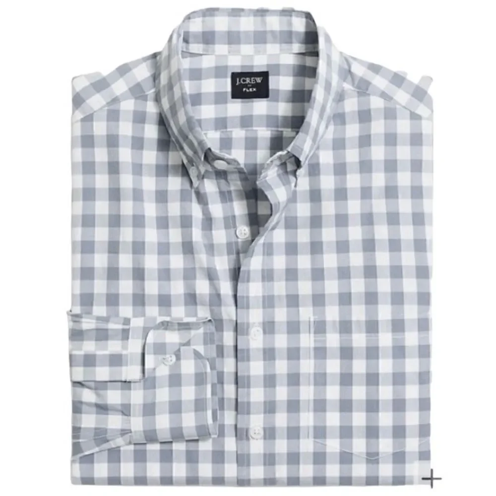 J Crew Flex Washed Slim Fit Check Button Down Shirt in Grey/White Men’s XXL